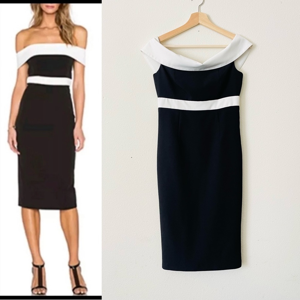 Bardot SIZE 6 black white contrast off the shoulder dress